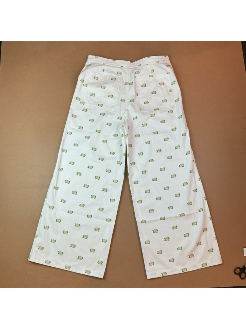 New The Tiny Big Sister Off-White Floral Print Wide-Leg 100% Cotton Pants Womens - Picture 5 of 12
